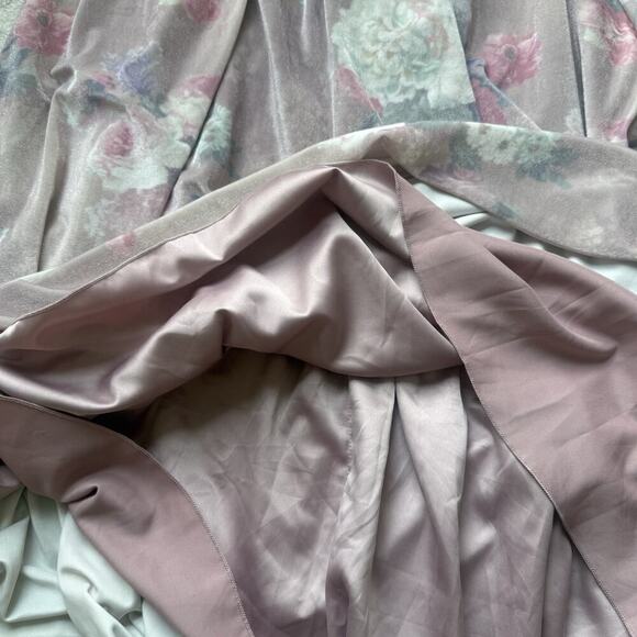 Vintage Floral Stretchy Velvet Prairie Dress M Ruffle Lace Yoke Cottagecore Maxi - Picture 13 of 13